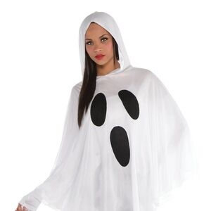 Women's White Hooded Ghost Poncho Costume - Classic Ghost Design